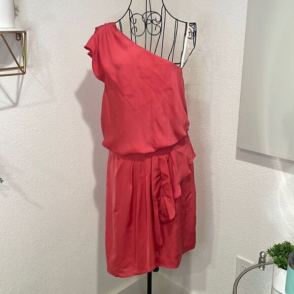 BCBGeneration One Shoulder Ruffle Dress Guava Pink size 12 - Picture 3 of 9